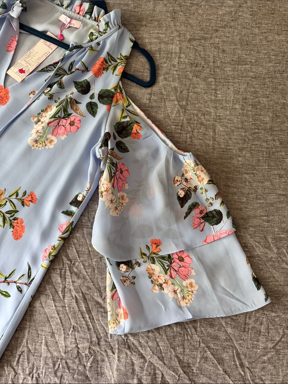 NWT Parker Sky Blue Floral Shoulder Dress Flowy Feminine Size 8 - Picture 8 of 12
